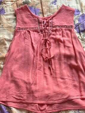 BONGO Pink Smocked Sleeveless Blouse with Tie Front